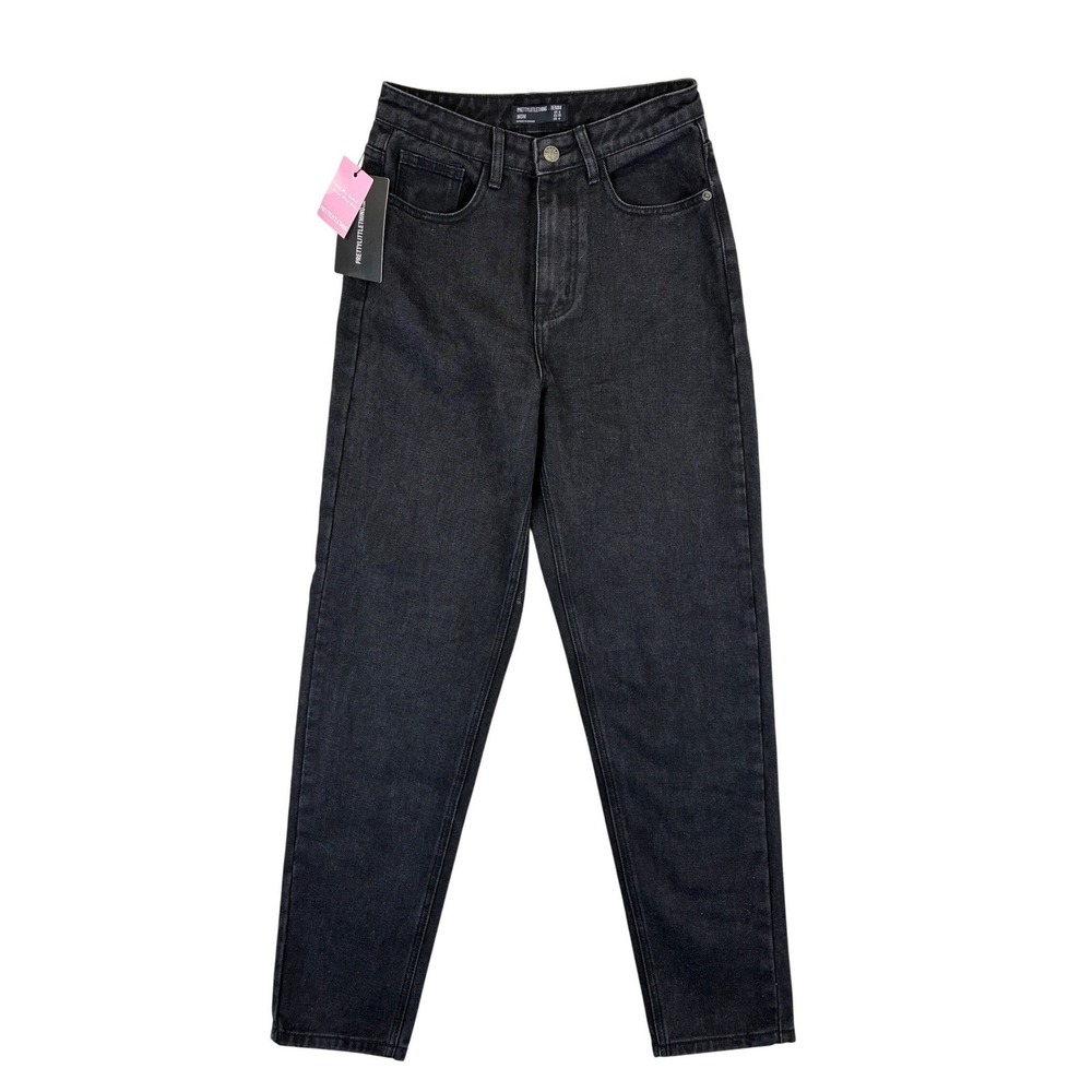 PrettyLittleThing Washed Mom Jeans Womens 4 Black High Rise Ankle Denim NWT
